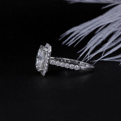 925 Sterling Silver Luxury 5ct Cushion Cut CZ Diamond Halo Ring 5