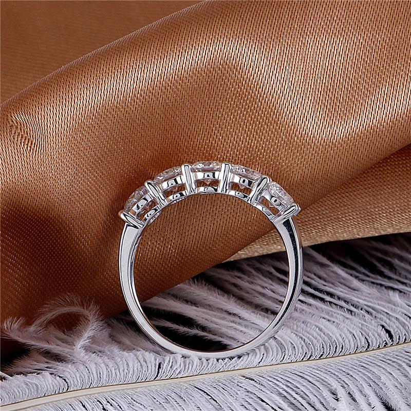 925 Sterling Silver Round Cut 1.5CTW CZ 5 Stone Ring 5