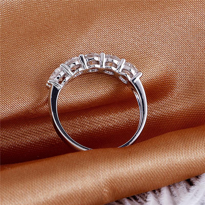 925 Sterling Silver Round Cut 1.5CTW CZ 5 Stone Ring 6