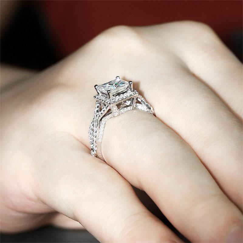 925 Sterling Silver CZ Princess Cut Twist Shank Ring 3