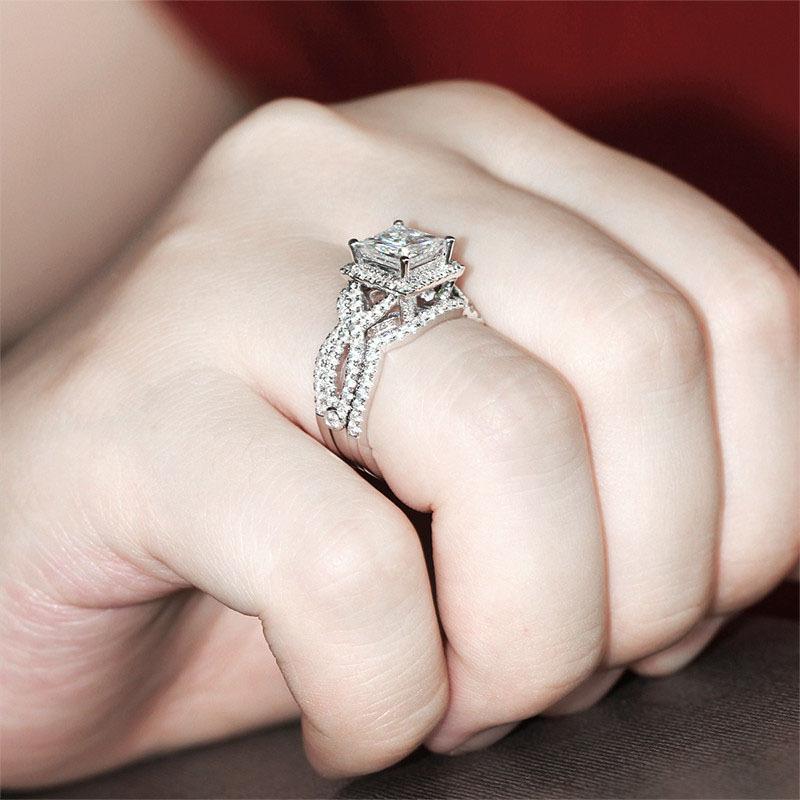 925 Sterling Silver CZ Princess Cut Twist Shank Ring 5