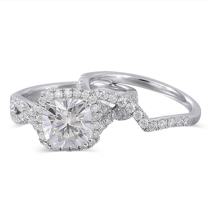 925 Sterling Silver Cushion Cut CZ Couple Bridal Ring 1