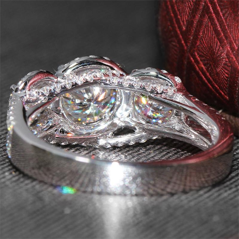 925 Sterling Silver CZ Round Cut Three Stone Ring for women 4