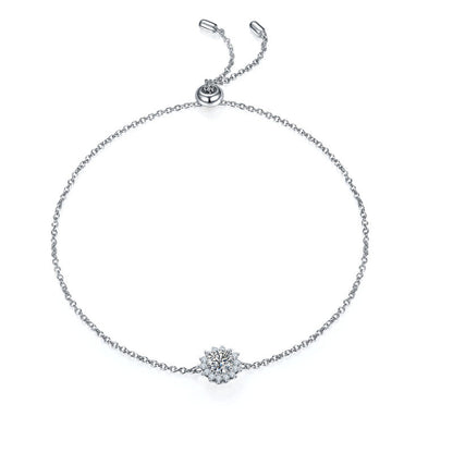 925 Sterling Silver Halo Round Cut CZ Diamond Sunflower Bracelet 1