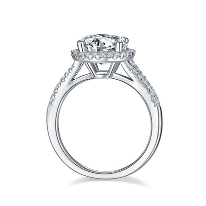 925 Sterling Silver Split Shank Round Cut CZ Halo Ring 3