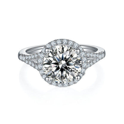 925 Sterling Silver Split Shank Round Cut CZ Halo Ring 2