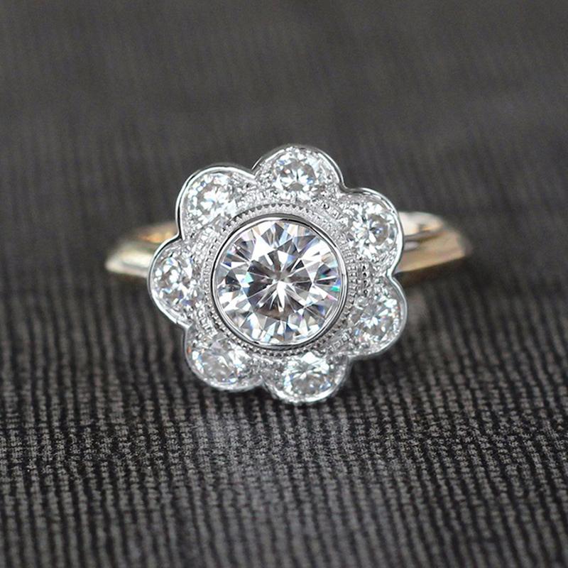 925 Sterling Silver Round Cut CZ Halo Ring 6