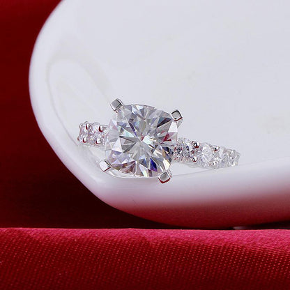 925 Sterling Silver Cushion Cut CZ Classic Ring for women 4