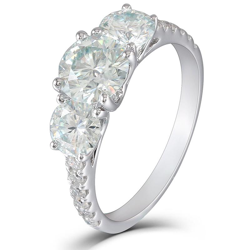 925 Sterling Silver Round Cut CZ Three Stone Ring 1