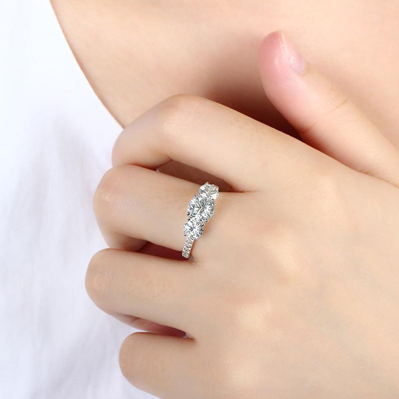 925 Sterling Silver Round Cut CZ Three Stone Ring 3