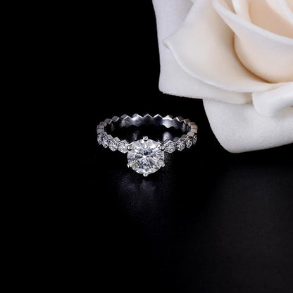 925 Sterling Silver Round Cut CZ Honeycomb Ring 4