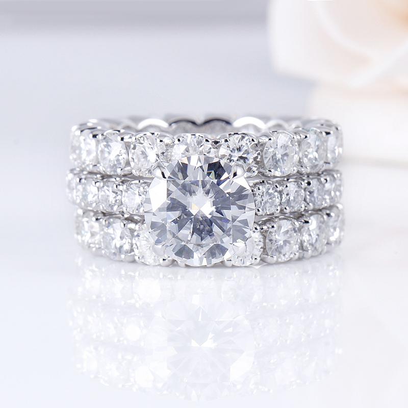 925 Silver Sterling  Round Cut CZ Diamond Couple Bridal Ring 3