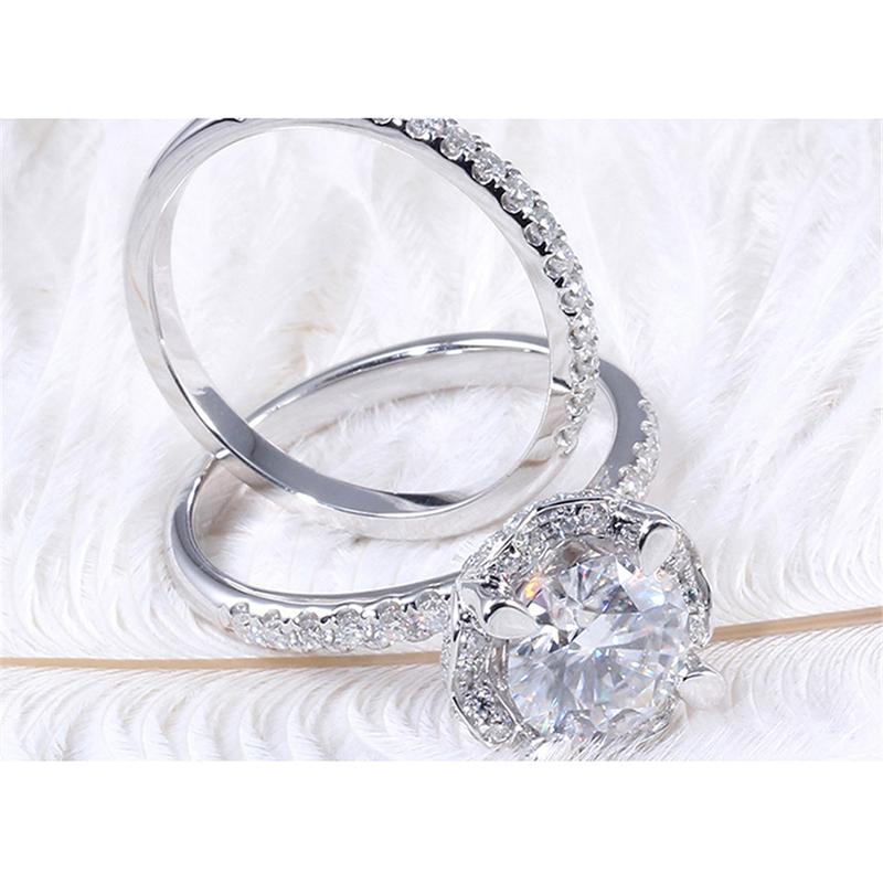 925 Sterling Silver Round Cut CZ Bridal Ring for women 3