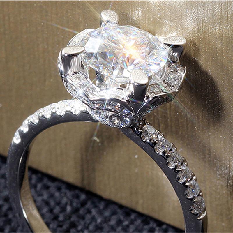 925 Sterling Silver Round Cut CZ Bridal Ring for women 5