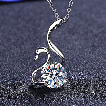 925 Sterling Silver Swan Pendant Necklace with Round Cut Dancing CZ Necklace 4