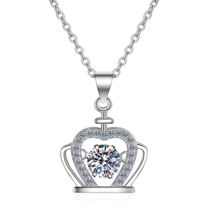 925 Sterling Silver Round Cut Dancing CZ Diamond Crown Pendant Necklace 1