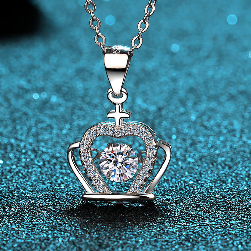 925 Sterling Silver Round Cut Dancing CZ Diamond Crown Pendant Necklace 3