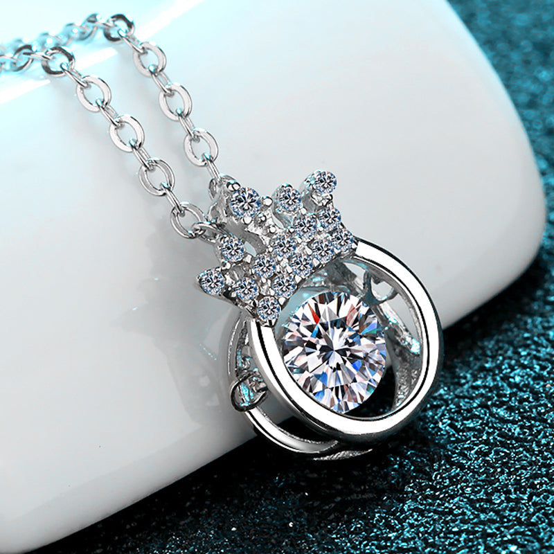 925 Sterling Silver Round Cut Dancing CZ Diamond Crown Pendant Necklace 3