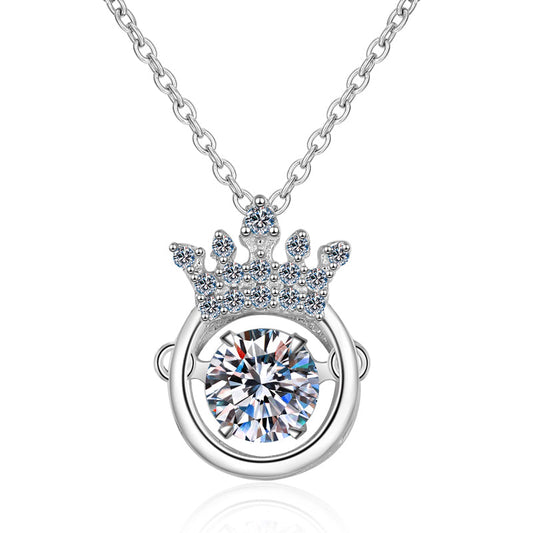 925 Sterling Silver Round Cut Dancing CZ Diamond Crown Pendant Necklace 1