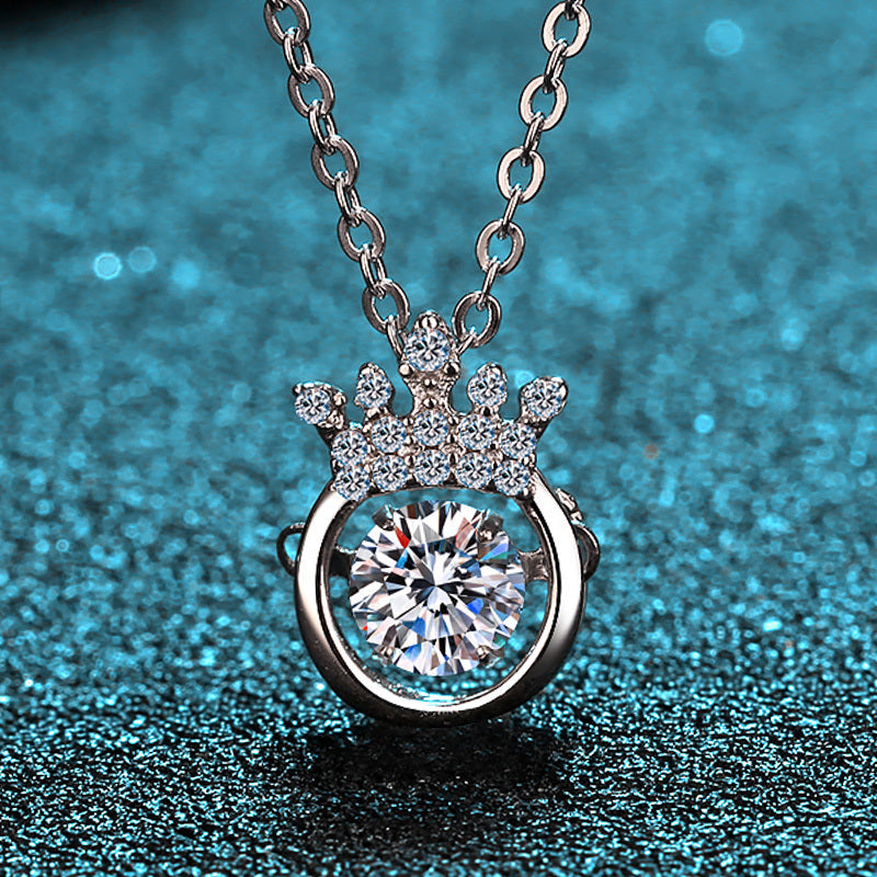 925 Sterling Silver Round Cut Dancing CZ Diamond Crown Pendant Necklace 4