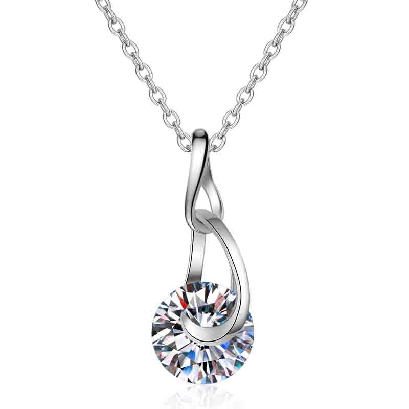 925 Sterling Silver Round Cut CZ Pendant Necklace 1