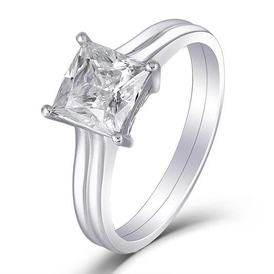 925 Sterling Silver Princess Cut CZ Solitaire Rings 1