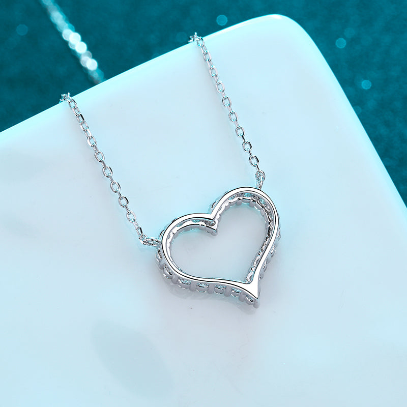 925 Sterling Silver Round Cut CZ Heart Love Necklace 5