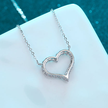 925 Sterling Silver Round Cut CZ Heart Love Necklace 5