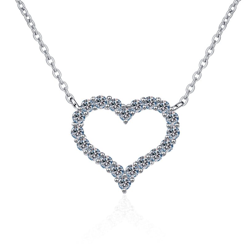 925 Sterling Silver Round Cut CZ Heart Love Necklace 1