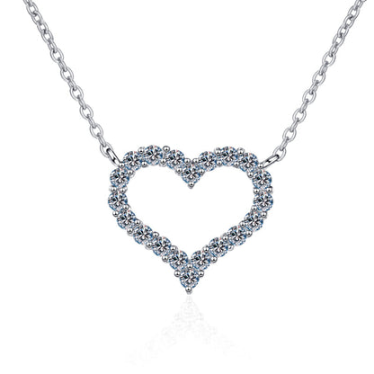 925 Sterling Silver Round Cut CZ Heart Love Necklace 1