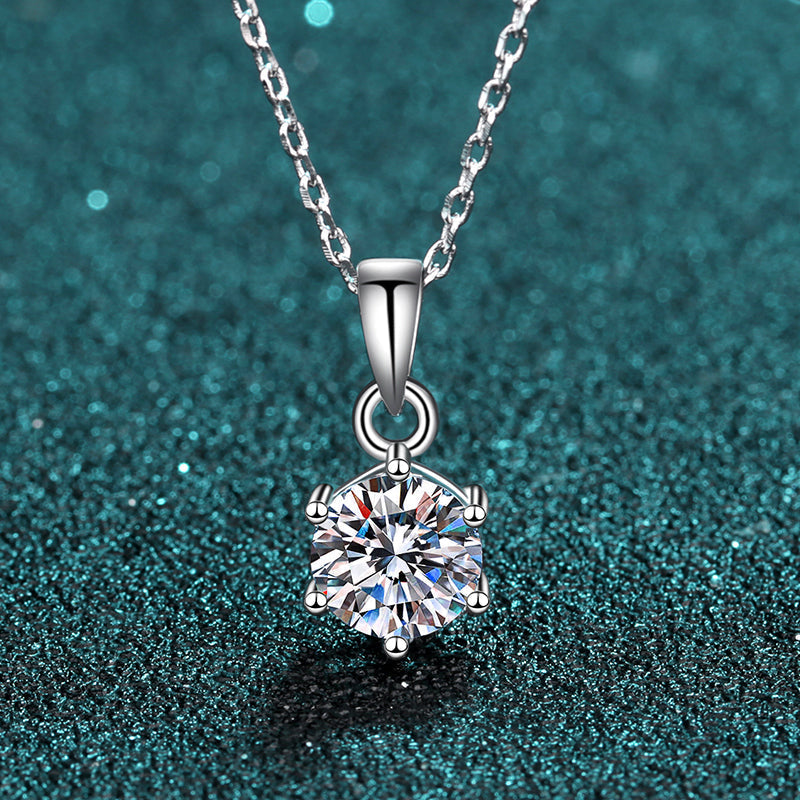 925 Sterling Silver Classic Round Brilliant Cut CZ Diamond Pendant Necklace 6