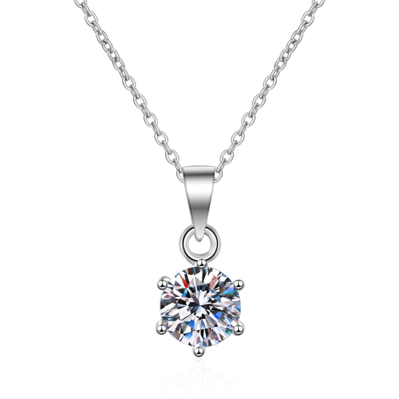 925 Sterling Silver Classic Round Brilliant Cut CZ Diamond Pendant Necklace 1