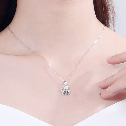 925 Sterling Silver Round Cut CZ Lucky Cat Pendant Necklace 2