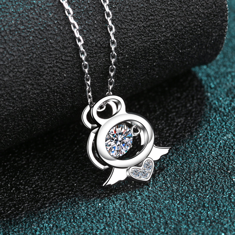 925 Sterling Silver Round Cut Dancing CZ Diamond Pendant Necklace 5