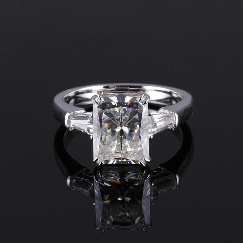 925 Sterling Silver Radiant Cut CZ Three Stone Ring 3