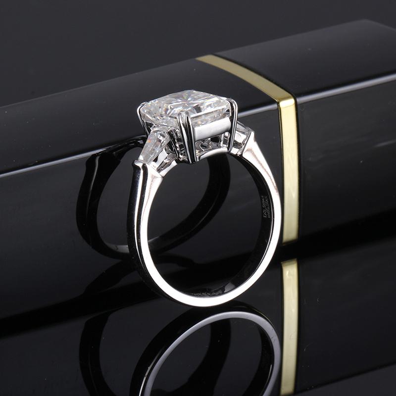 925 Sterling Silver Radiant Cut CZ Three Stone Ring 4