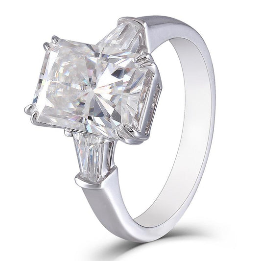 925 Sterling Silver Radiant Cut 4.0ct CZ Three Stone Ring for women 1