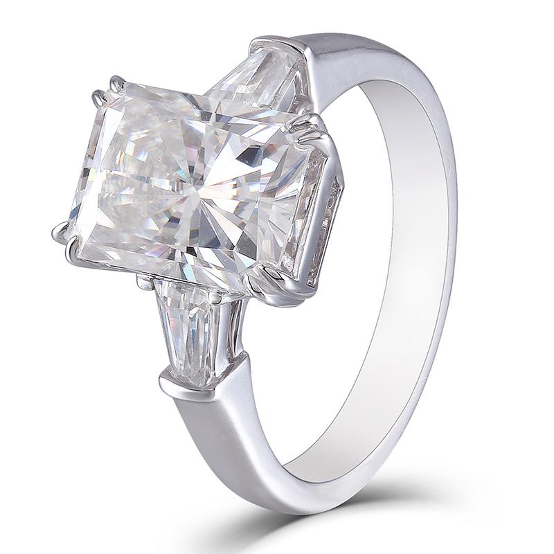 925 Sterling Silver Radiant Cut CZ Three Stone Ring 1