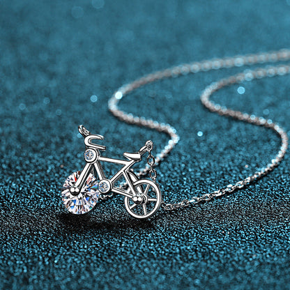 925 Sterling Silver Round Cut CZ Diamond Bicycle Pendant Necklace 6