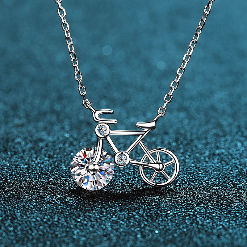 925 Sterling Silver Round Cut CZ Diamond Bicycle Pendant Necklace 5