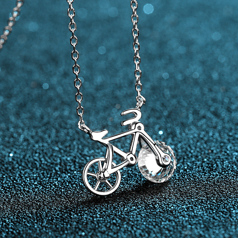 925 Sterling Silver Round Cut CZ Diamond Bicycle Pendant Necklace 4