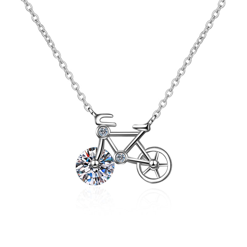 925 Sterling Silver Round Cut CZ Diamond Bicycle Pendant Necklace 1