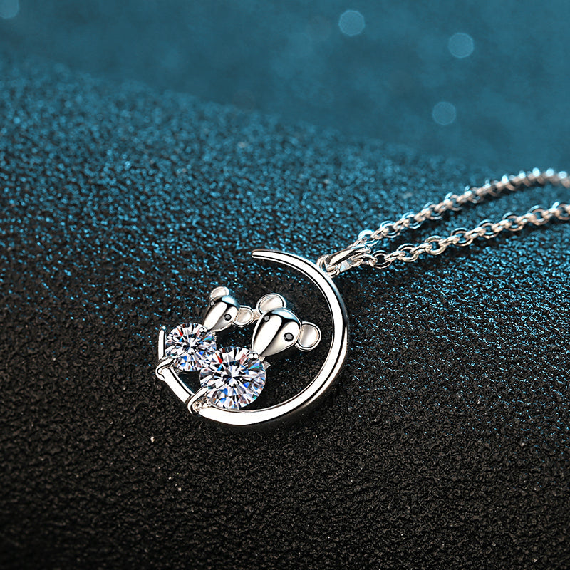 925 Sterling Silver Round Cut CZ Rat Necklace 4