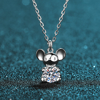 925 Sterling Silver Round Cut CZ Cute Rat Pendant Necklace 5