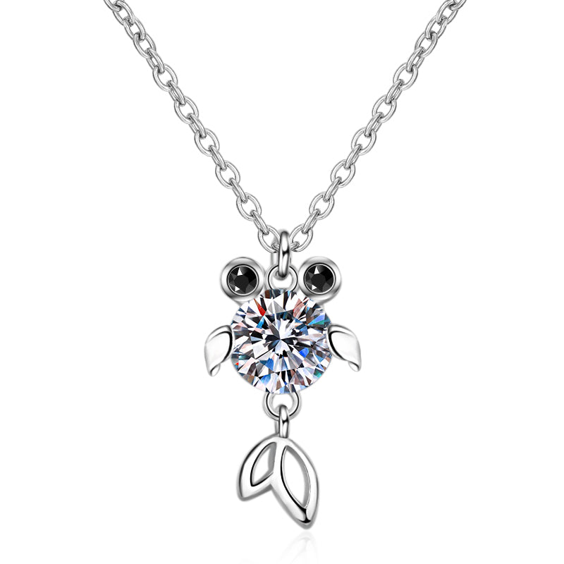 925 Sterling Silver Round Cut CZ Fish Pendant Necklace 1