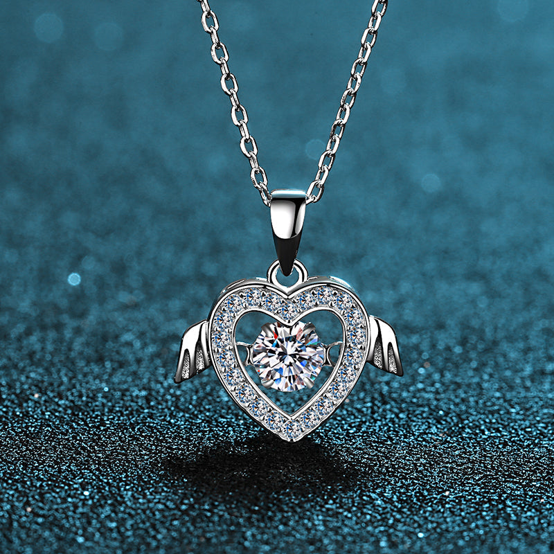 925 Sterling Silver Round Cut CZ Heart Dancing Wing Necklace 6