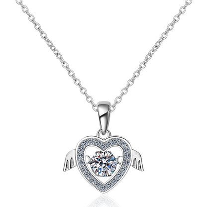 925 Sterling Silver Round Cut CZ Heart Dancing Wing Necklace 1