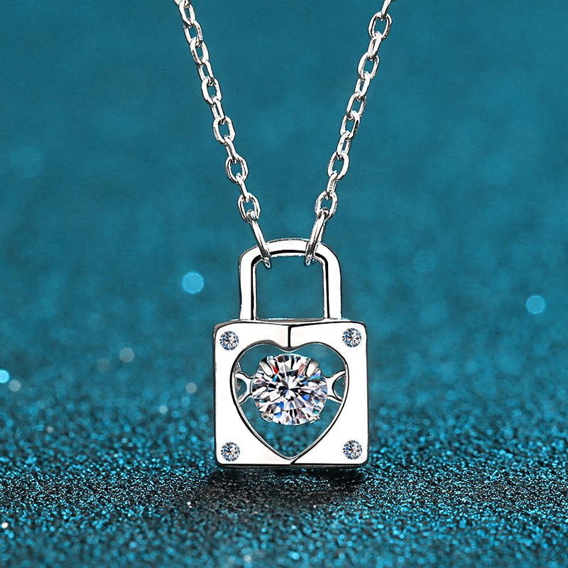 925 Sterling Silver Round Cut CZ Lock Dancing Pendant Necklace 4