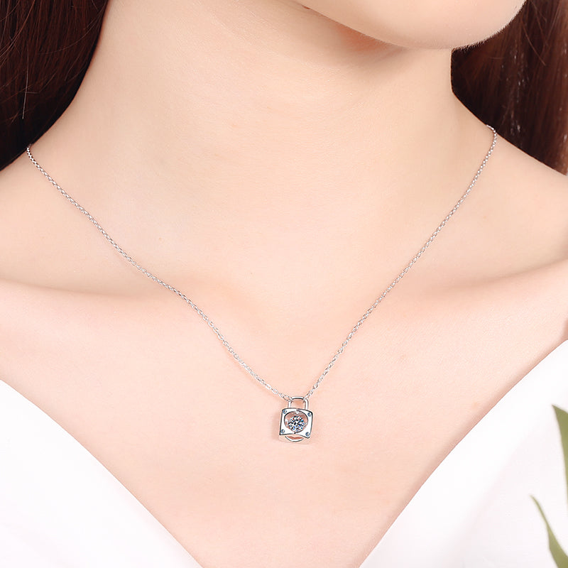 925 Sterling Silver Round Cut CZ Lock Dancing Pendant Necklace 3