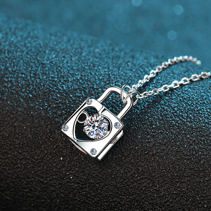 925 Sterling Silver Round Cut CZ Lock Dancing Pendant Necklace 6